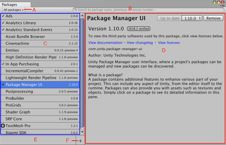 Packages window