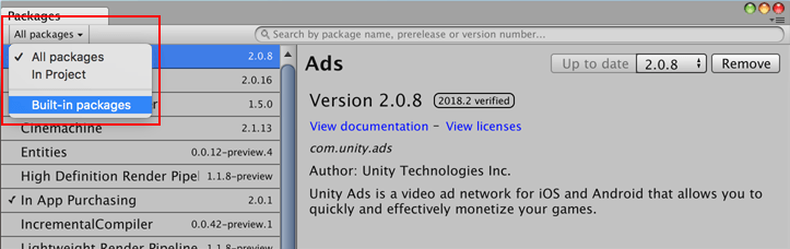 The package scope drop-down menu