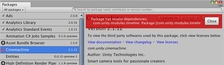 Error message on the details pane