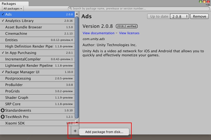 Add package from disk button